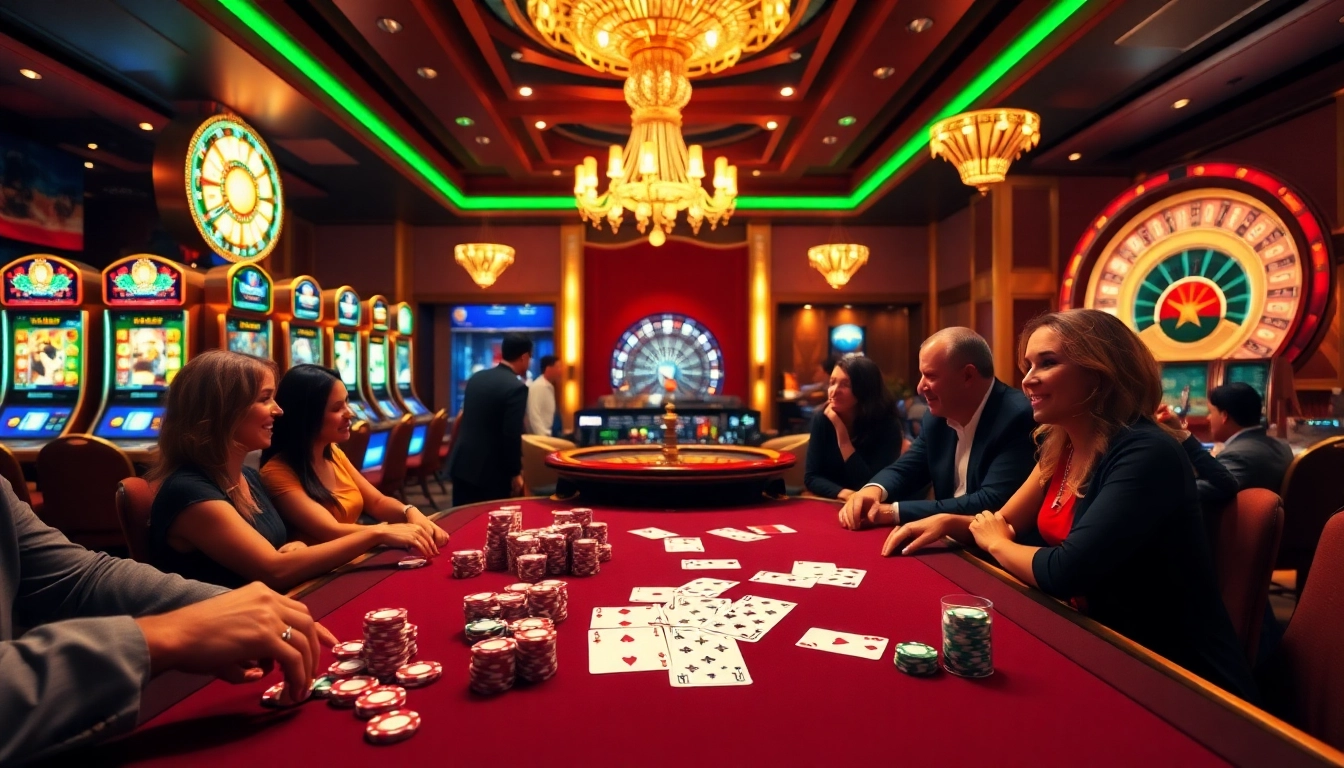 Players enjoying card games at SODO CASINO amidst a vibrant casino atmosphere.
