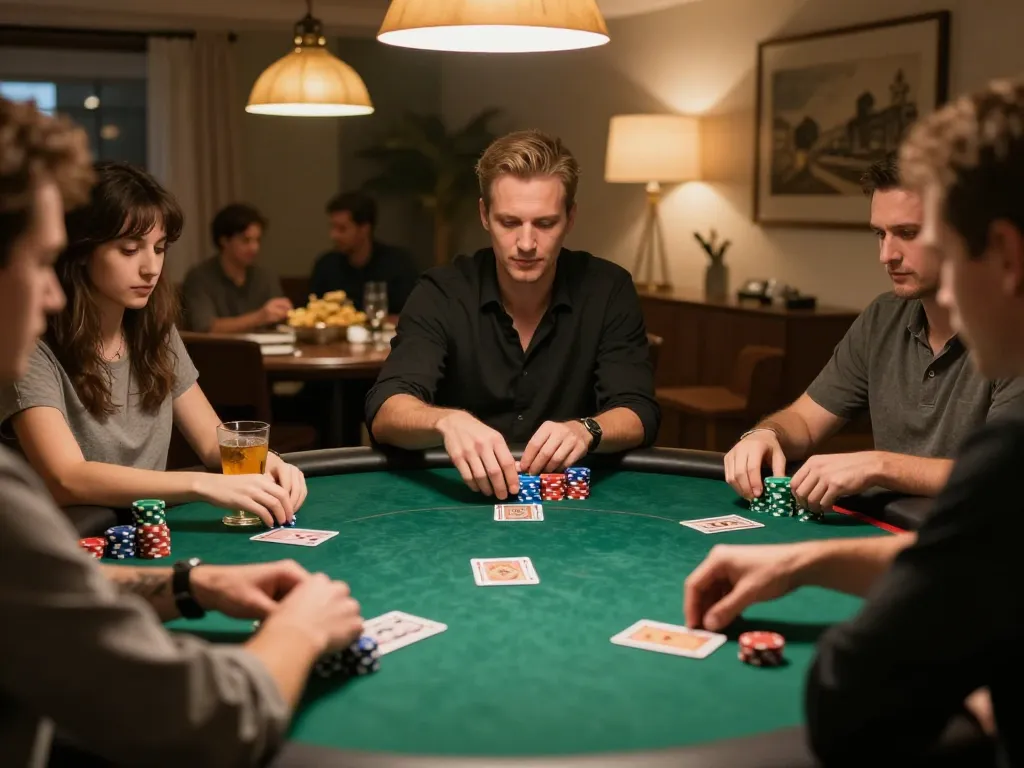 Engaged players at a poker game with chips and cards showcased at https://cm88seo.com/ during a lively evening gathering.