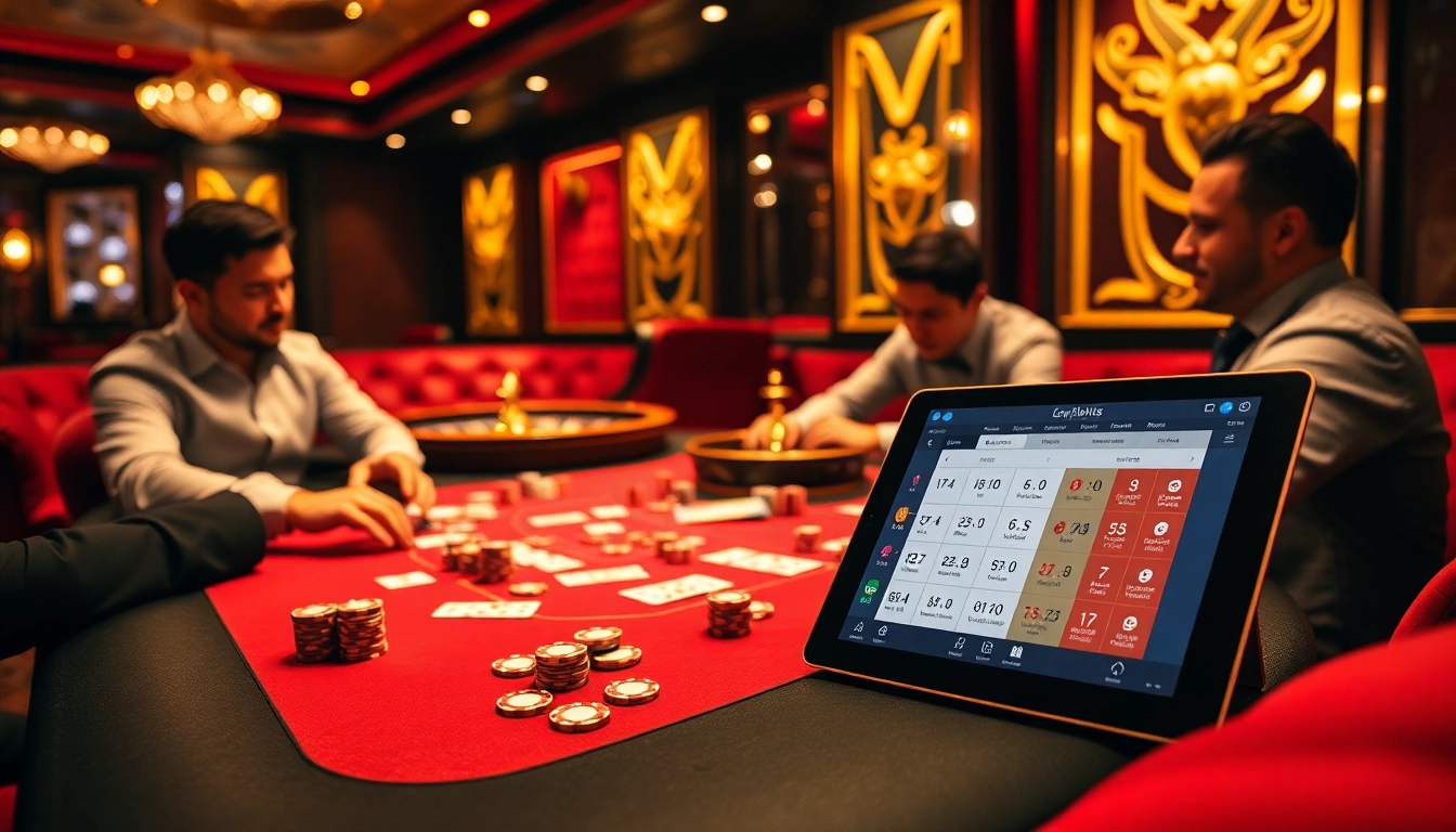 Engage in thrilling gambling excitement at PUB88 with poker and roulette tables featuring vibrant chips and luxurious decor.