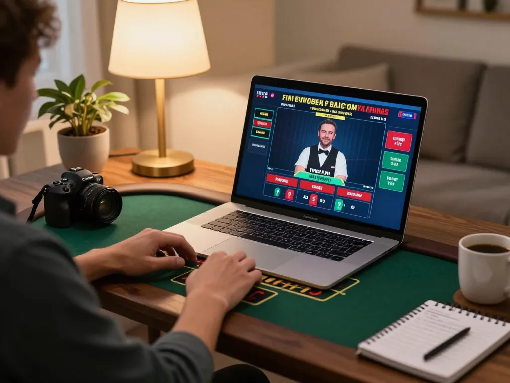 3win player enjoying live dealer blackjack session in a comfortable home setup.