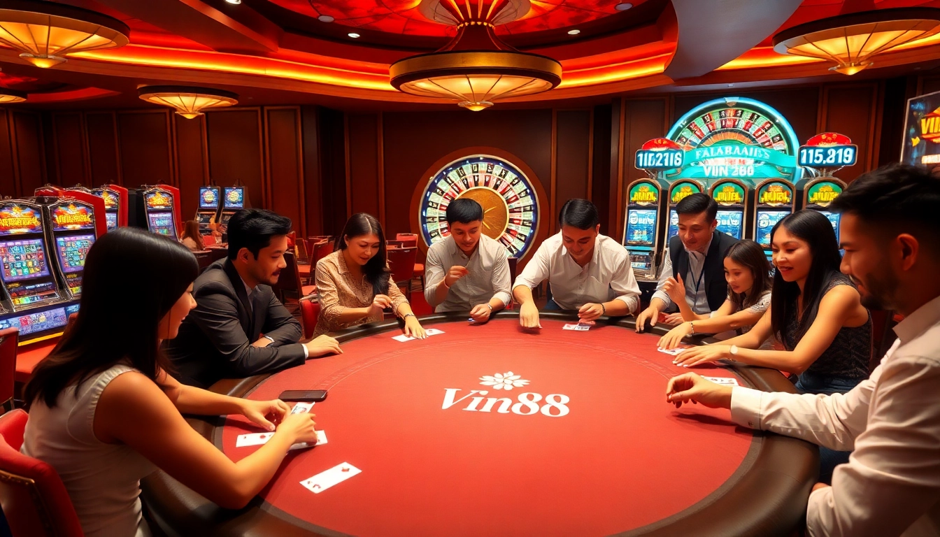 Experience the thrill of gambling with Vin88 at a vibrant casino gaming table.