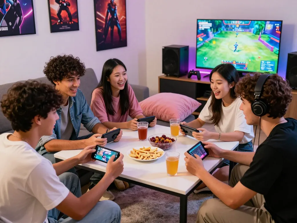 Group of friends enjoying tai rikvip gaming experience together