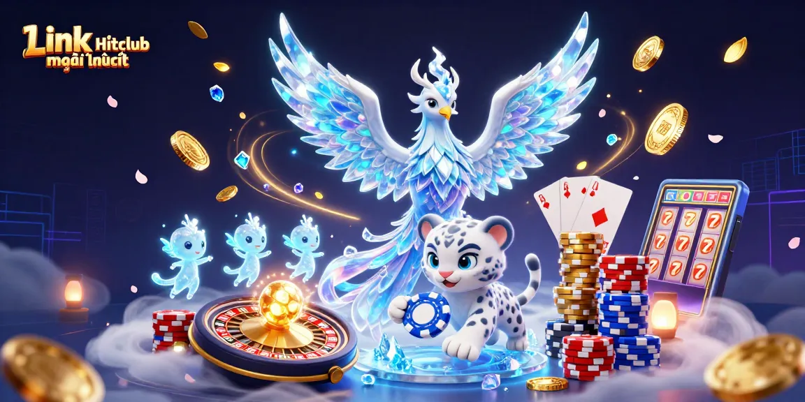 Experience Link Hitclub mới nhất with a vibrant scene of an ice phoenix and playful snow leopard in a dynamic casino setting.