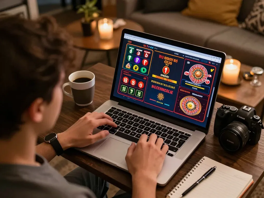 Engaging online gaming experience showing daftar sungaitoto strategies with multiple casino games on laptop screen.