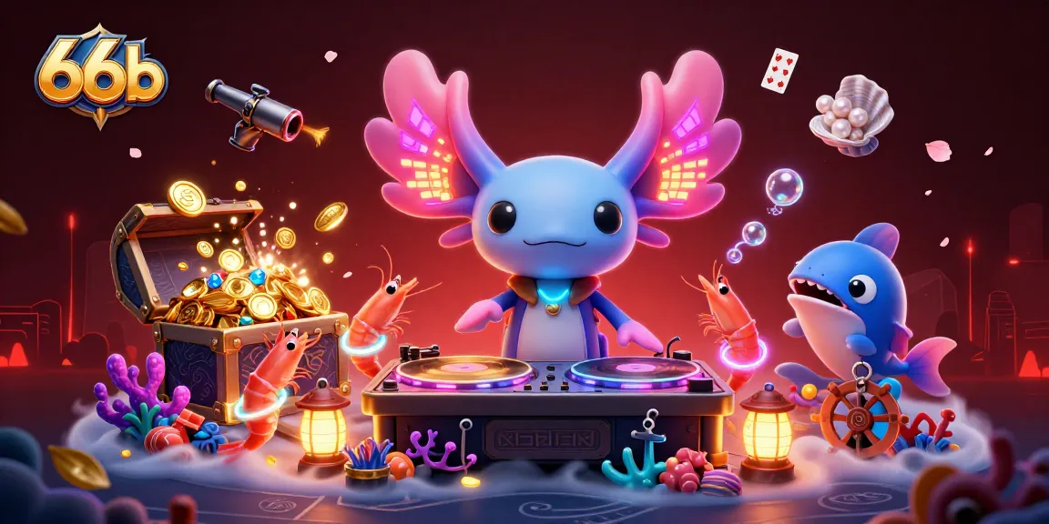 Spin to win with 66b's vibrant casino-themed underwater party featuring DJ axolotl and dancing shrimp.