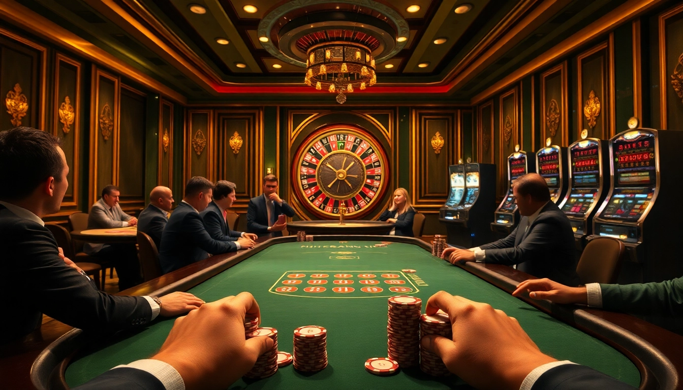 Vaobet players placing bets at a luxurious casino poker table with exciting atmosphere.