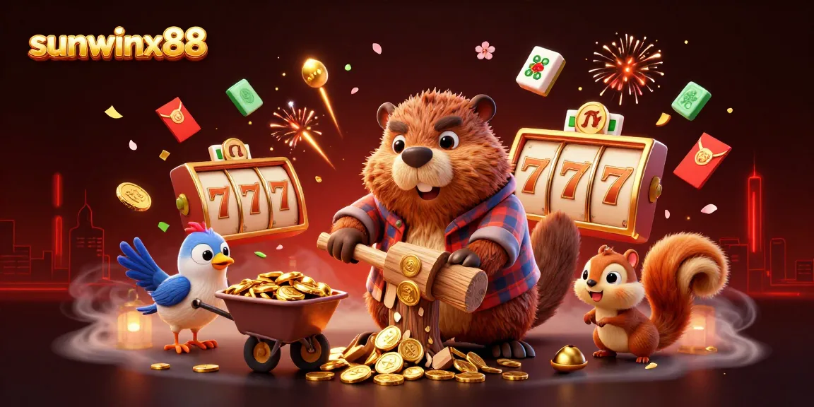 sunwinx88 showcases a whimsical 3D scene featuring characters collecting golden coins amidst vibrant gambling elements