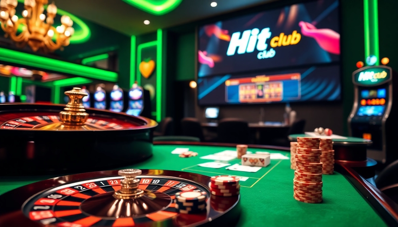 Experience the excitement of Hit club at our high-stakes casino tables filled with vibrant poker chips.