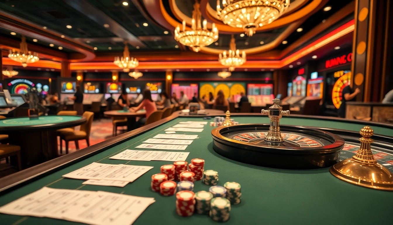 Engaging gamblers analyze kèo nhà cái at an upscale casino table filled with betting slips and poker chips.