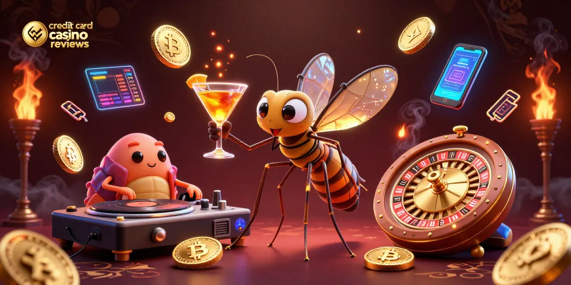 Experience thrilling credit card casino reviews with an animated 3D scene featuring gambling characters.