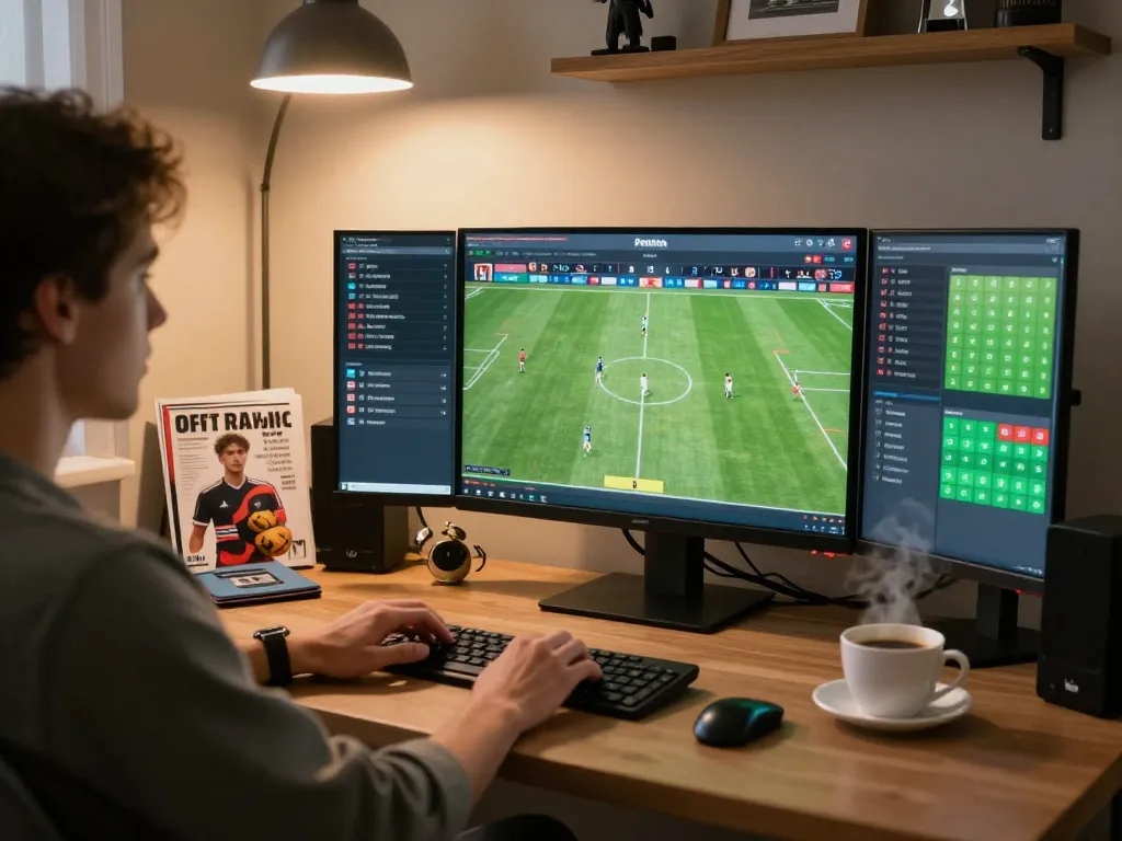 Engaged in sports betting, user checks kết quả bóng đá and odds on multiple screens at home.