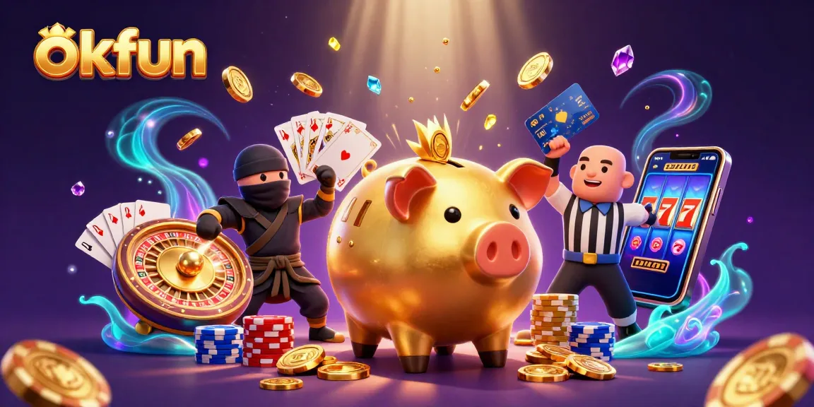 Experience thrilling wins at okfun with vibrant 3D characters in a lively casino scene.