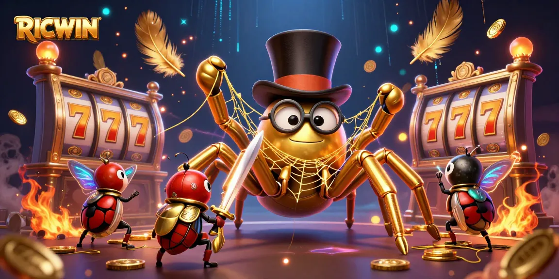 Experience RICWIN's thrilling casino adventure with animated characters and vibrant slot machines.