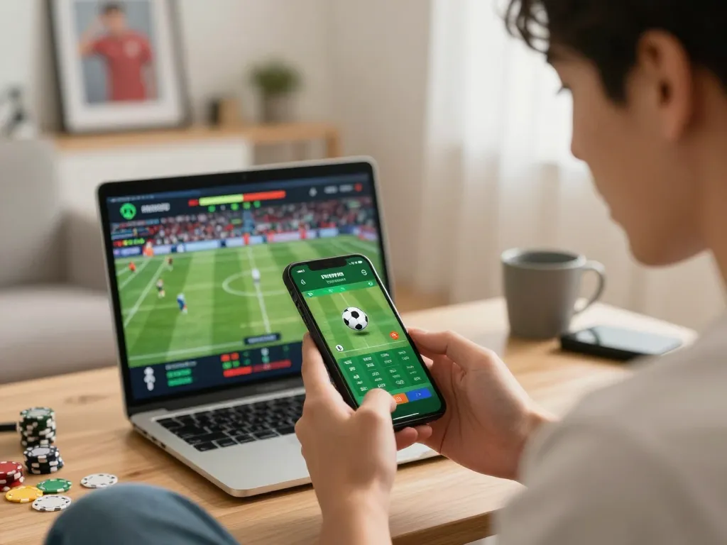 Betting via smartphone app highlighting tỷ lệ kèo nhà cái for football matches, showcasing interactive and engaging gambling experience