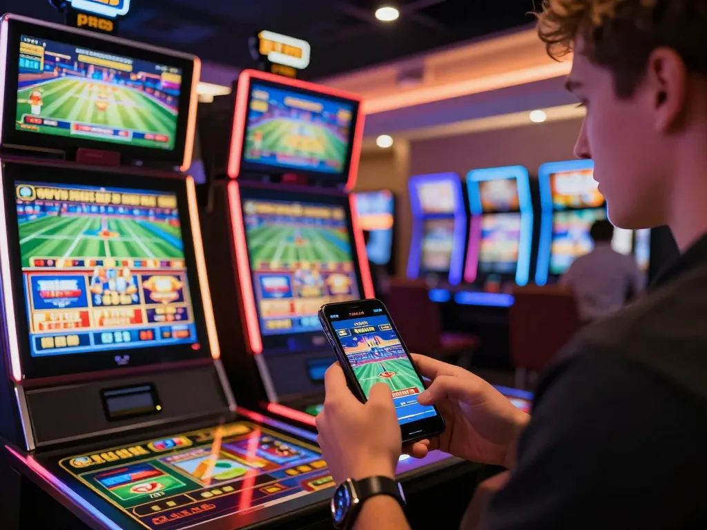 Exciting virtual gaming experience accessing link vào fb88 on a smartphone surrounded by vibrant casino graphics.