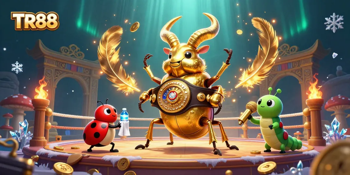 Experience the thrill of TR88 with a giant stag beetle and ladybug in a vibrant casino scene.