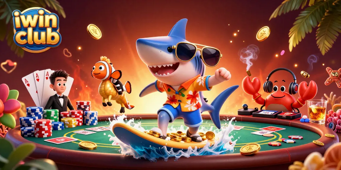 Experience thrilling gaming at iwin club with vibrant 3D casino elements and playful characters.