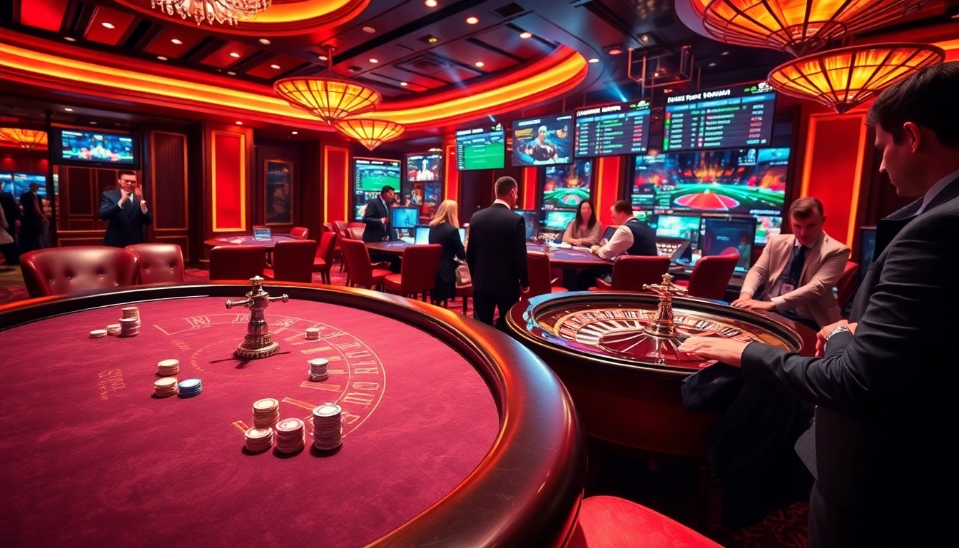 Players strategizing at a vin88 poker table in an upscale casino setting.
