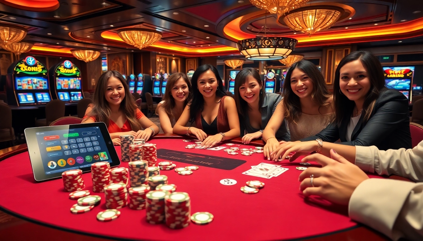 Experience the excitement of gambling at 88vv Casino with elegant poker tables and vibrant slot machines.