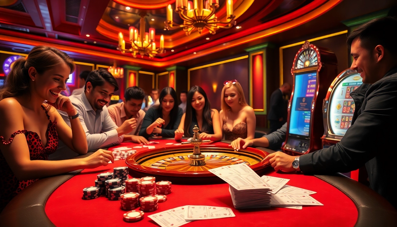 Gamblers winning big at PU88 casino tables with vibrant slots and roulette in action.