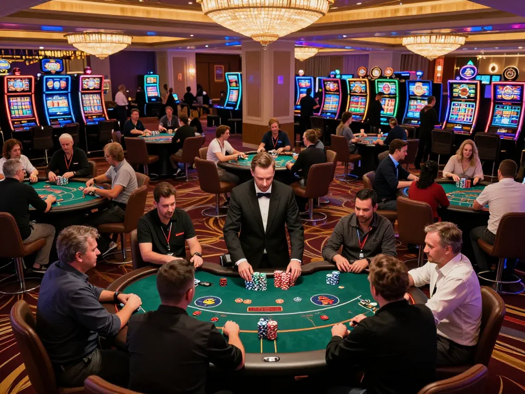 Experience dn 88 at a vibrant casino floor with players engaging in exciting poker games.