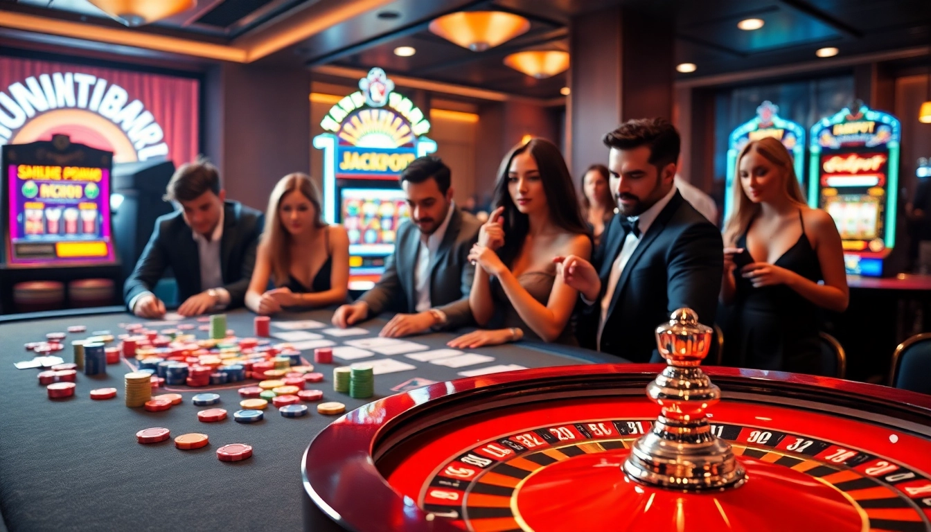 Players engaging in thrilling casino games at bong88.casa, with vibrant chips and dazzling roulette.