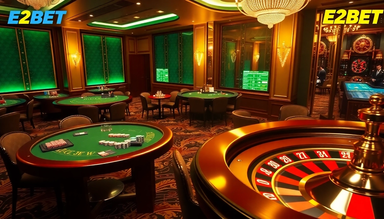 Experience immersive gambling with E2BET, featuring vibrant poker tables and winning moments.