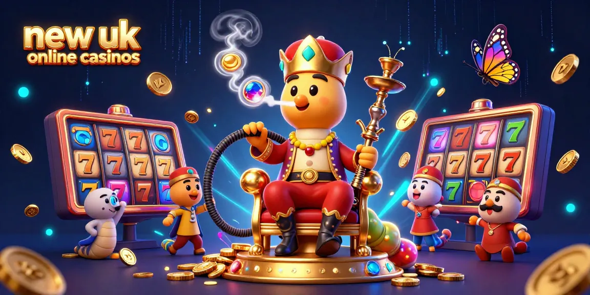 Experience new UK online casinos with this vibrant 3D illustration featuring slot reels and casino elements.