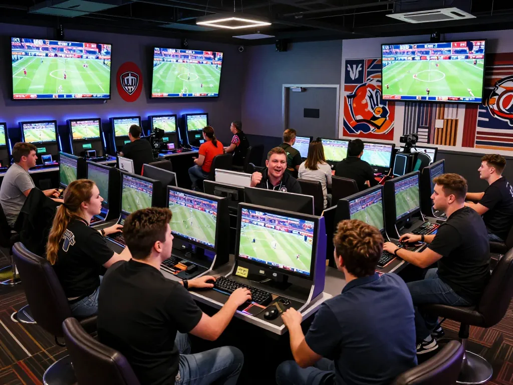 Excited patrons placing bets at rr88 sports betting lounge during live events.