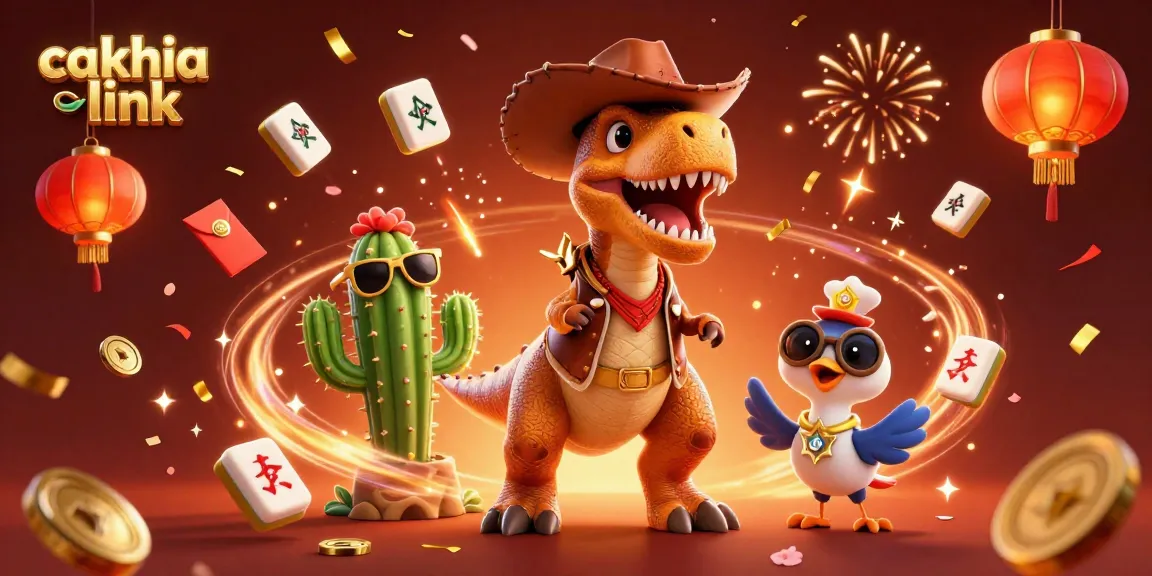 Experience thrilling action at cakhia link with vibrant gambling-themed digital art featuring a dinosaur sheriff and dynamic elements.