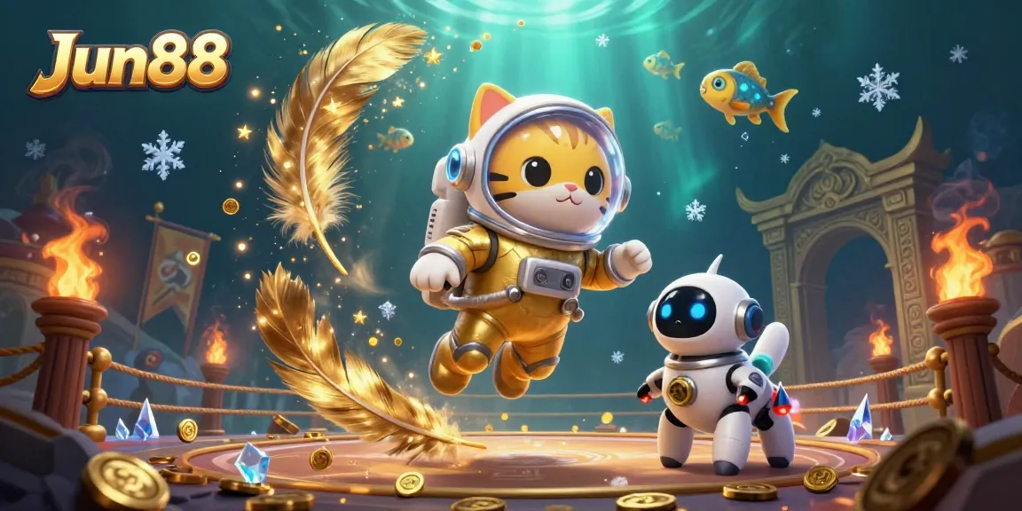 Experience thrilling wins at Jun88 with this captivating casino scene featuring vibrant elements and characters.