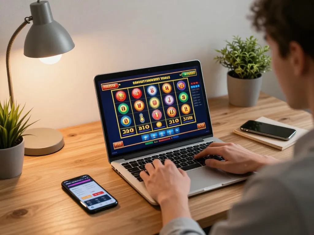 Play casino games at home with Rik88 uy tín featuring a laptop and betting app.