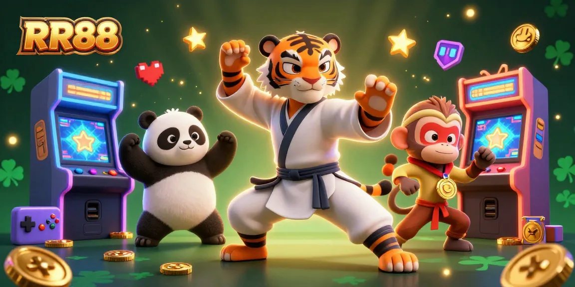 Engage with RR88's thrilling online casino world through games and excitement in vibrant 3D illustration.