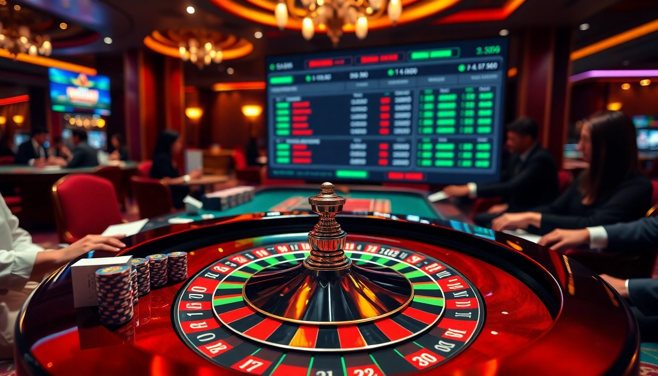 Experience thrilling gambling with tỷ lệ kèo as players engage at a luxurious roulette table.