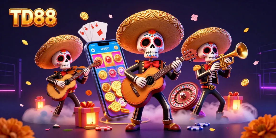 Experience the vibrant TD88 slot game in a colorful digital illustration featuring lively mariachis and rich casino elements.
