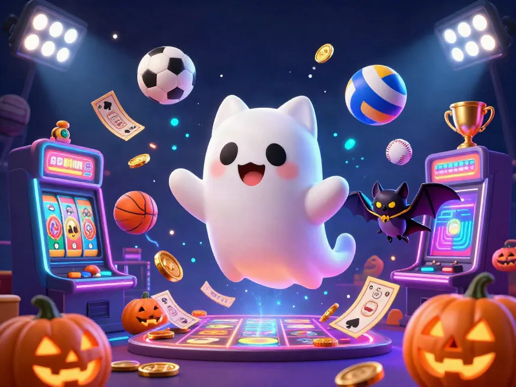 Experience the thrill of slot games with our ghost cat and vibrant casino theme.