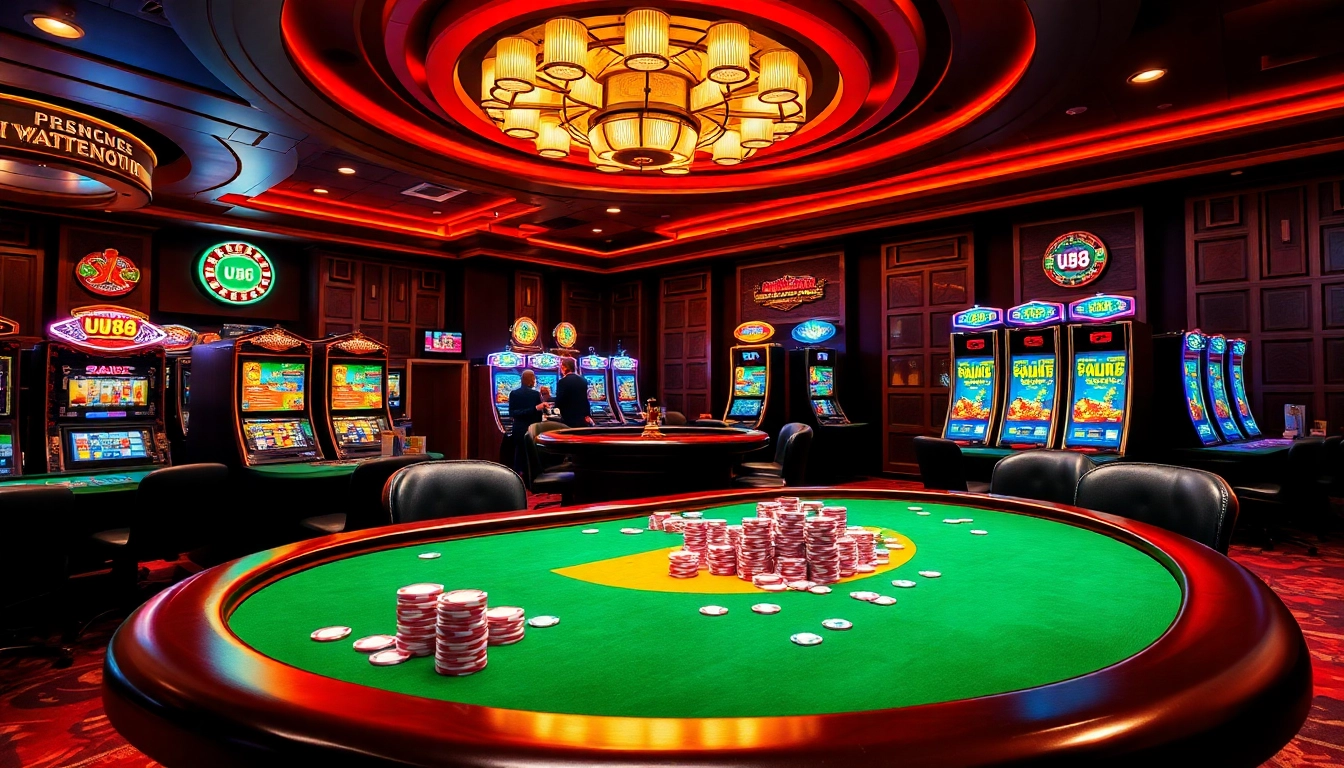 Experience the thrill of UU88 with a vibrant poker scene set in a luxurious casino atmosphere.