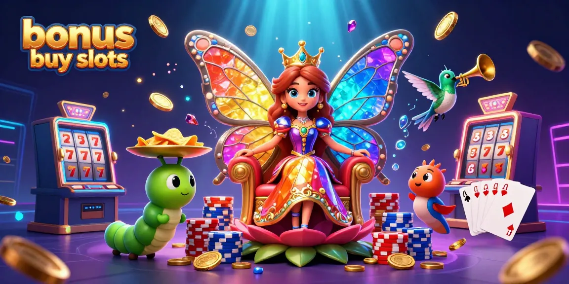 Experience thrilling bonus buy slots in a vibrant 3D casino scene with colorful characters and rich game elements.