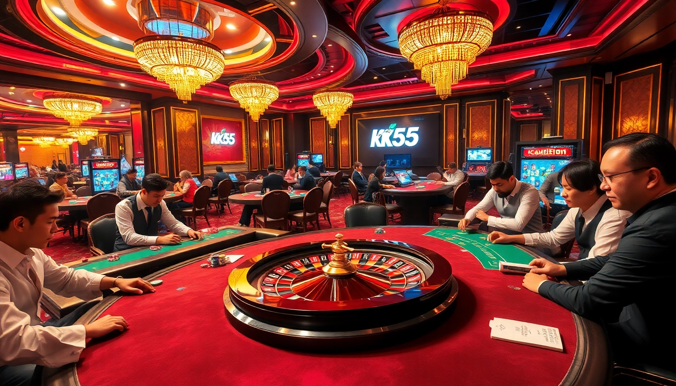 Experience the thrill of KK55 casino with professional gamblers at the poker table.