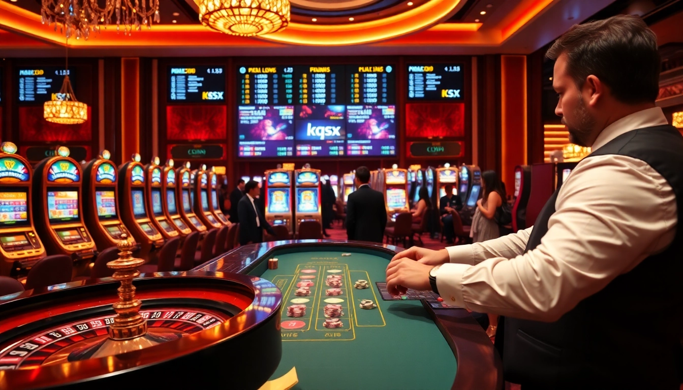 Experience kqsx action at a glamorous casino table with vibrant roulette and engaged players.