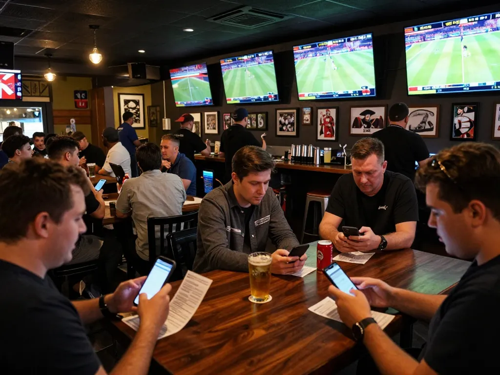 Excited sports fans engaging in live betting with f168 app on their smartphones