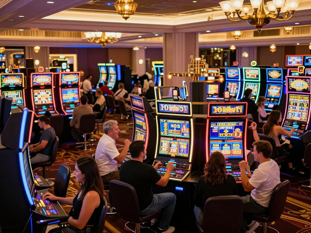 Players enjoying exciting wins at 4444win casino slots, showcasing vibrant atmosphere and game engagement.