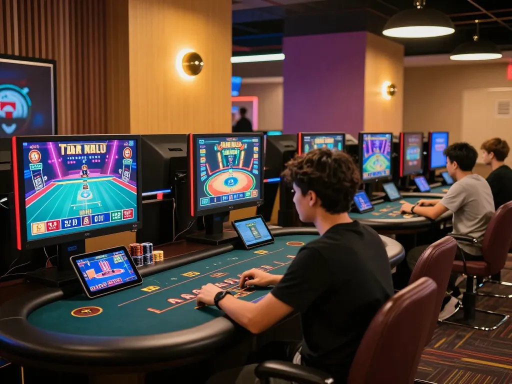 Engaged players strategizing in an online casino, highlighting 68gamebaivn experiences.