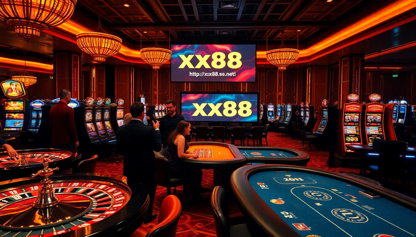 Experience exciting gaming at https://xx88.se.net/ with vibrant casino elements and players enjoying luxury.