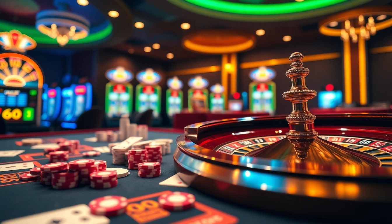 Experience the thrill of casino gaming at https://888vi.com.co/ with vibrant poker chips and an inviting roulette wheel.