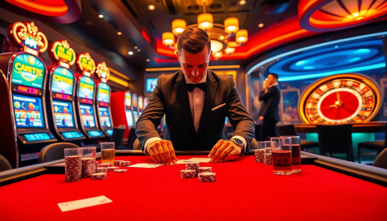 Engage in high-stakes poker at https://58win4b.net/ with vibrant slot machines and a roulette wheel.