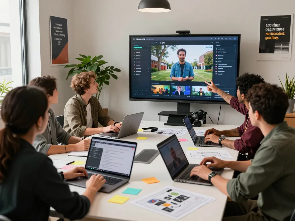 Collaboration on video project using seedance 2.0 in a modern workspace.