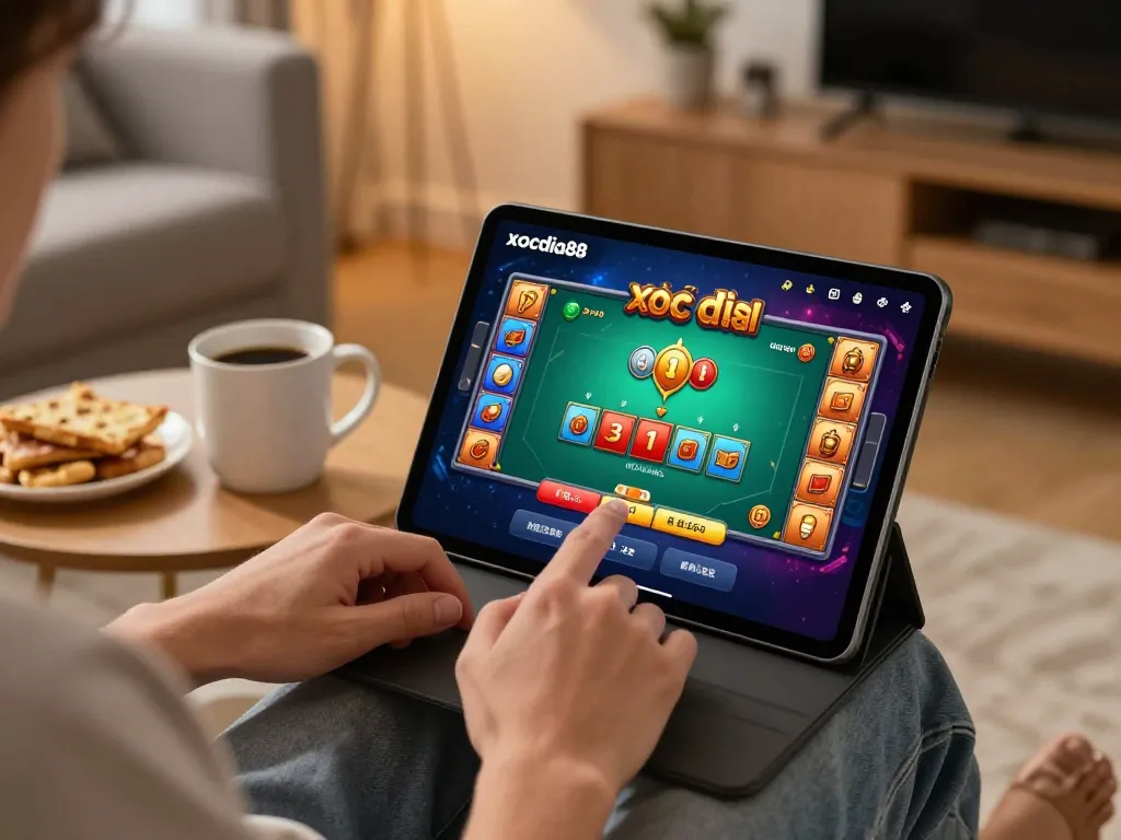 xocdia88 player enjoying an online game experience on tablet in a cozy home environment