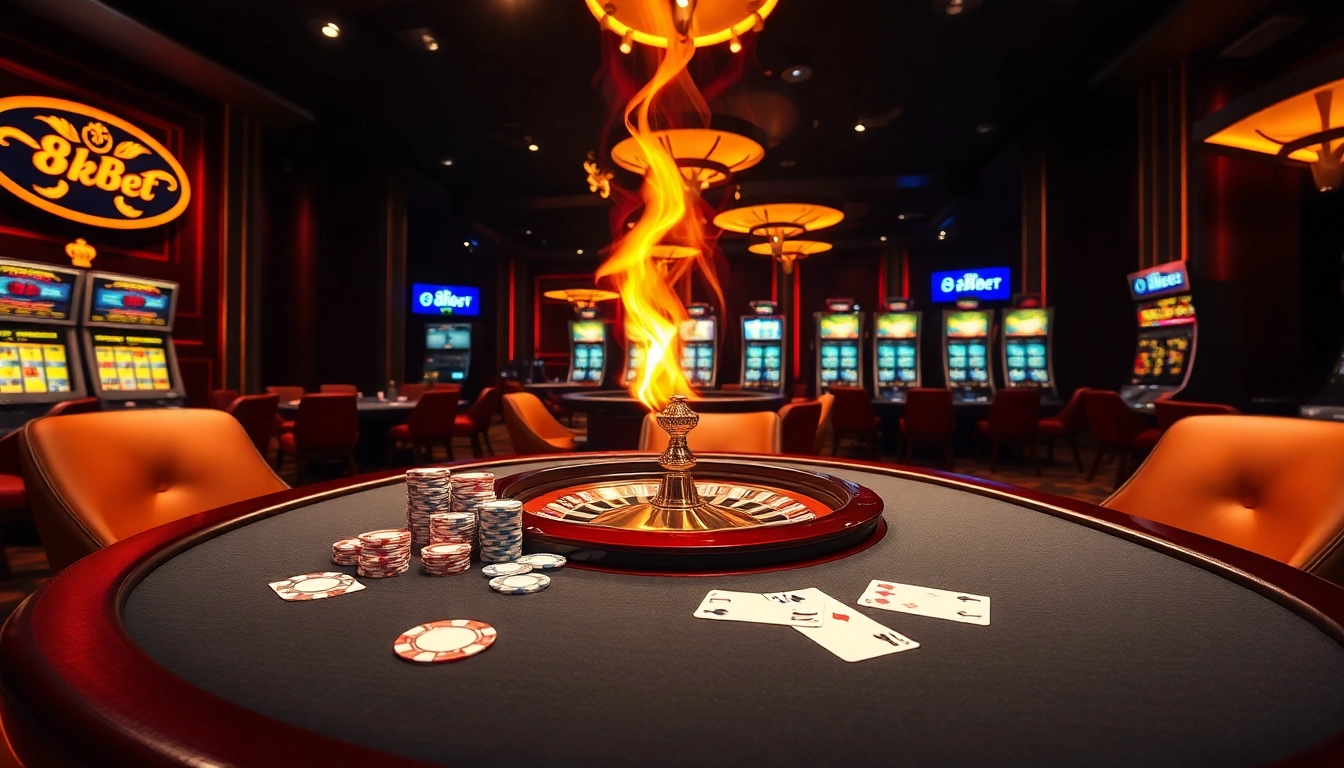 Engaging players at an 8kbet online casino with vibrant gaming tables and dynamic visuals.