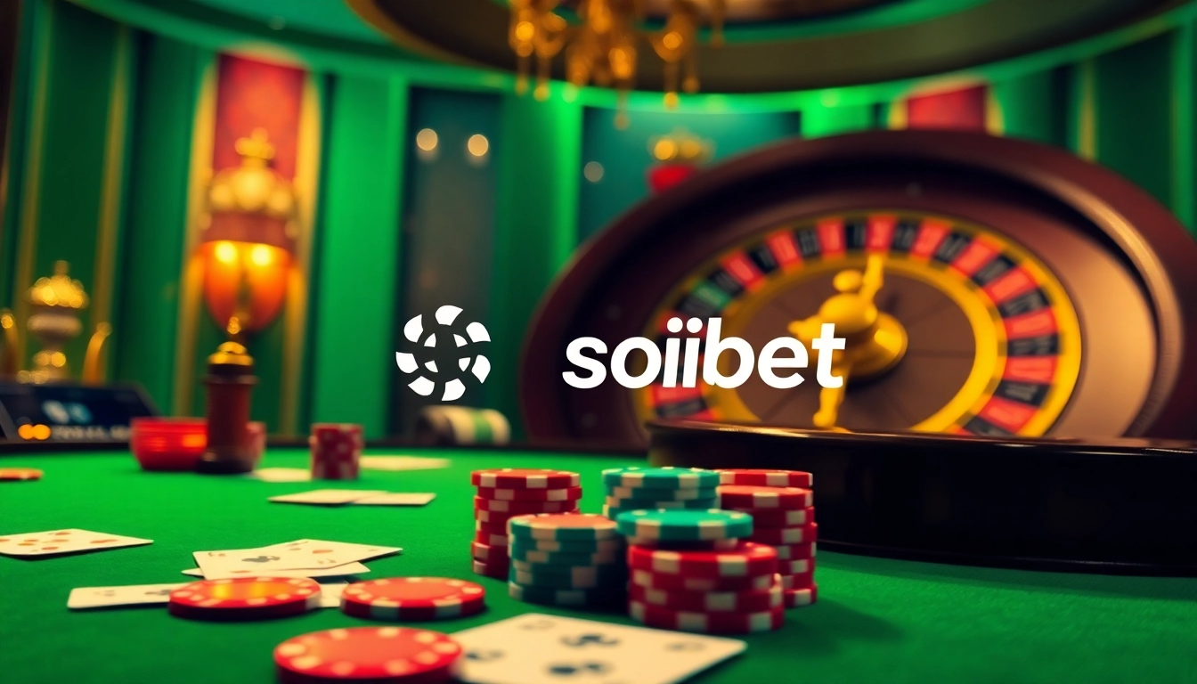 Experience excitement at เว็บ soibet with vibrant casino visuals featuring poker chips and roulette.